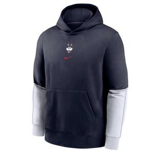 Nike UConn Huskies Navy White Sideline Pullover Fleece Hoodie Sweatshirt Youth M